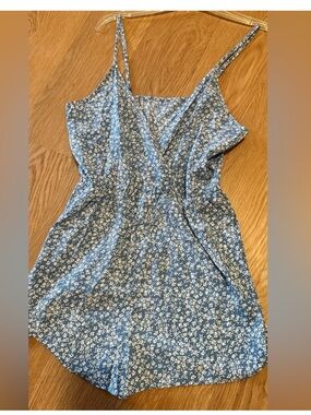 Blue Floral Spaghetti-Strap Romper Dress with Shorts Summer Cute